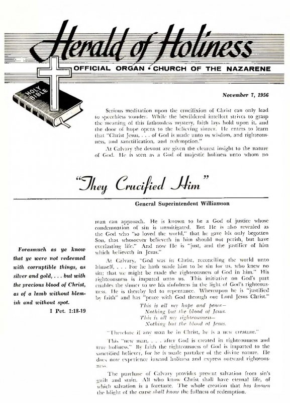 Title Page of Herald of Holiness - November 7, 1956