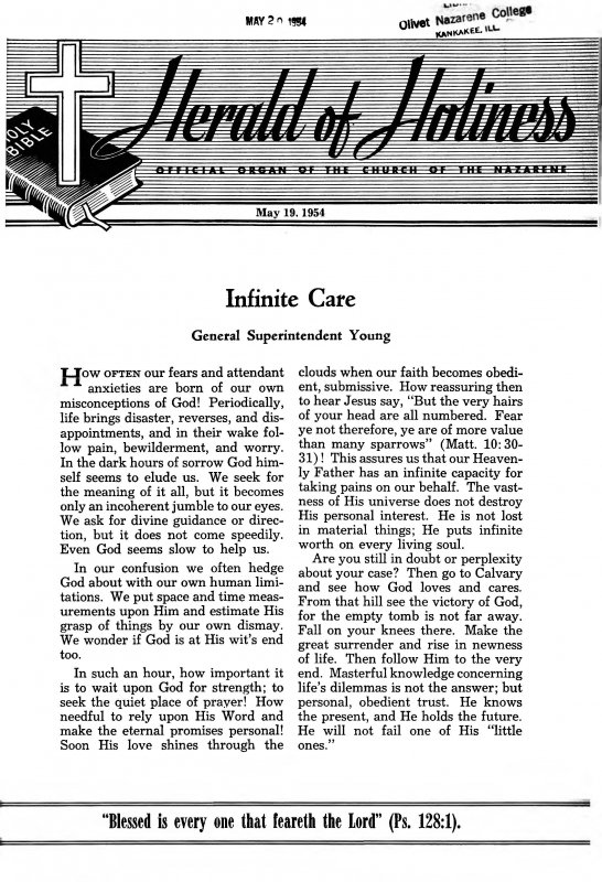 Title Page of Herald of Holiness - May 19, 1954
