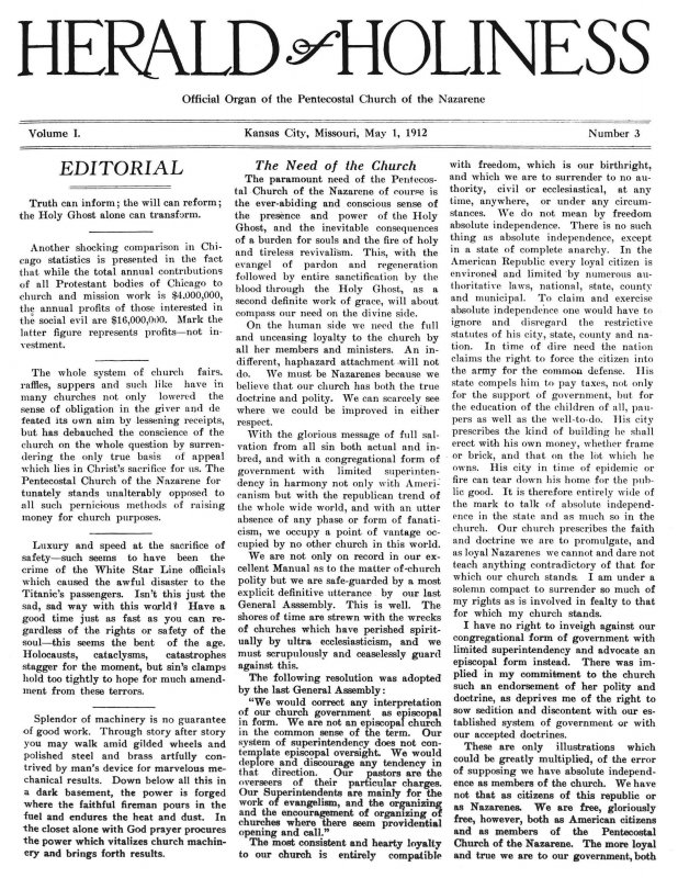 Title Page of Herald of Holiness - May 1, 1912.