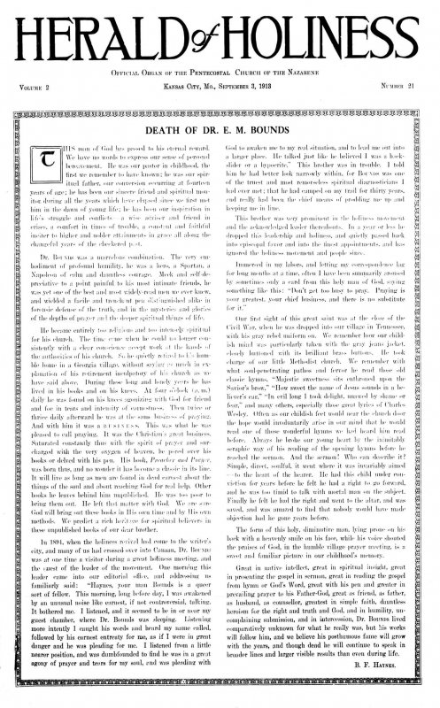 Title Page of Herald of Holiness - September 3, 1913