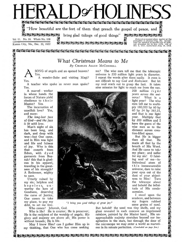 Front page of Herald of Holiness - December 20, 1922