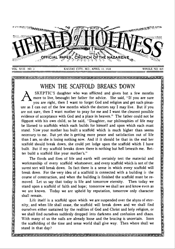 Front page of Herald of Holiness - April 11, 1928