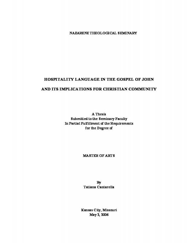 Hospitality Language in the Gospel of John and its Implications for Christian Community