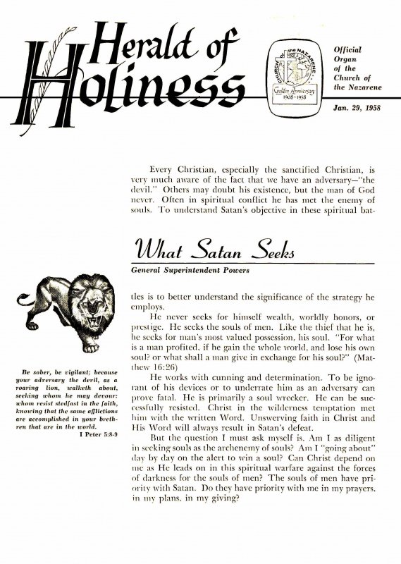 Herald of Holiness - January 29, 1958