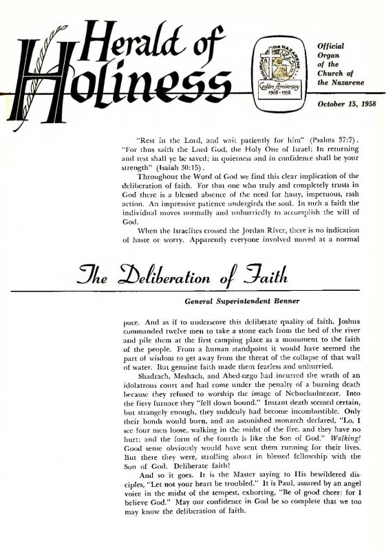 Herald of Holiness - October 15, 1958