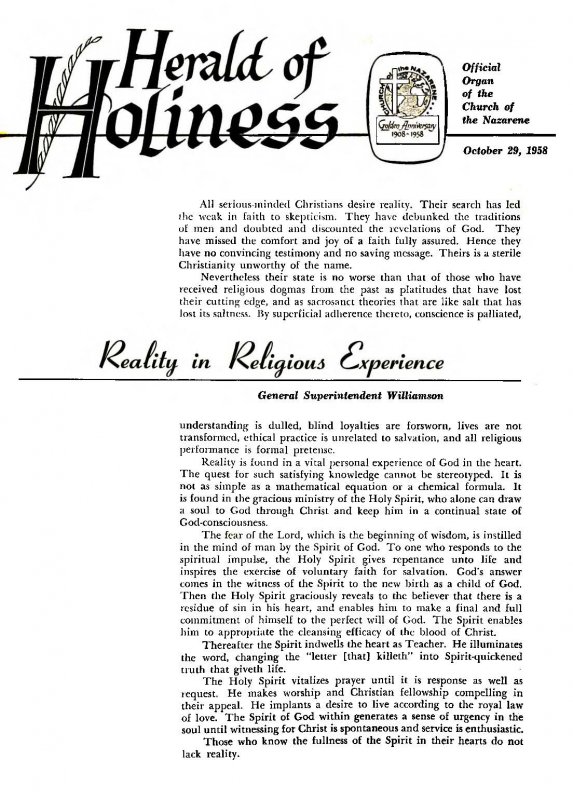 Herald of Holiness - October 29, 1958