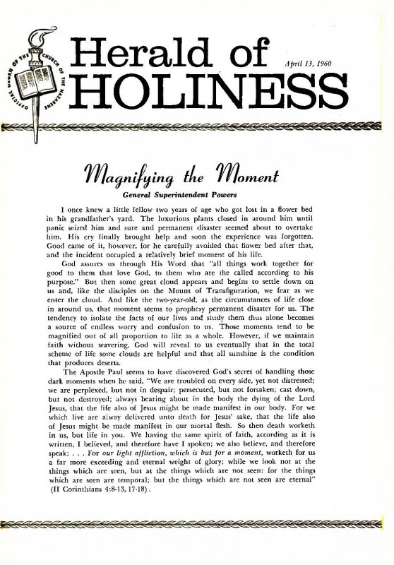 Herald of Holiness - April 13, 1960