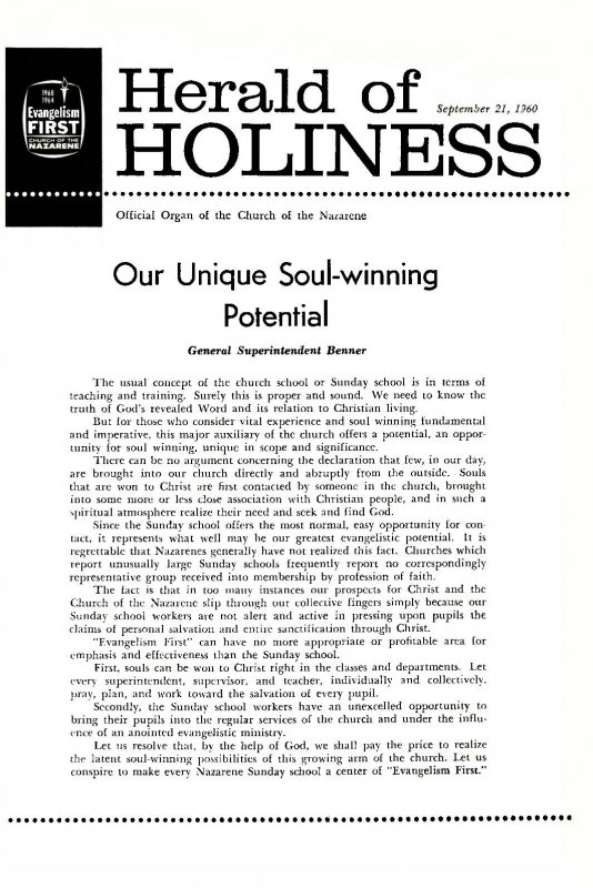 Herald of Holiness - September 21, 1960