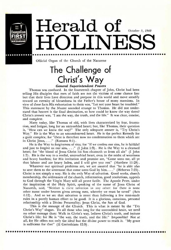 Herald of Holiness - October 5, 1960