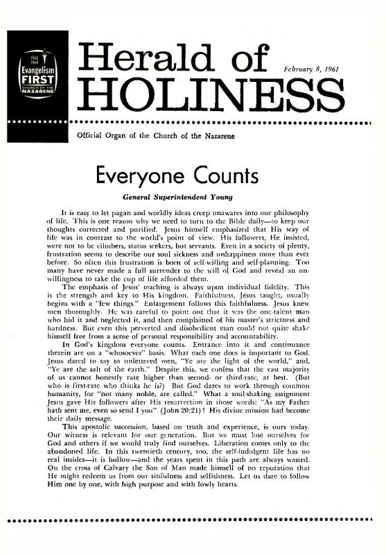 Herald of Holiness - February 8, 1961