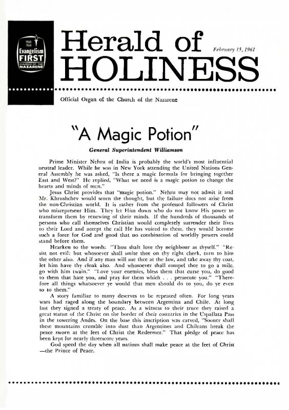 Herald of Holiness - February 15, 1961