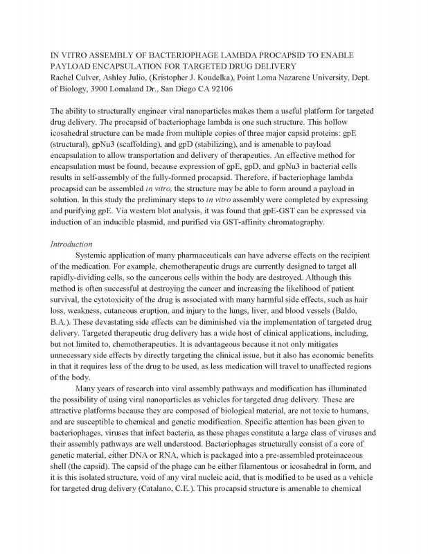 In Vitro Assembly of  Bacteriophage Lambda Procapsid to Enable Payload Encapsulation For Targeted Drug Delivery